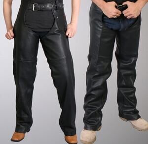 NWT Hot Leathers CHM1005 Fully Lined Motorcycle Unisex Black Leather Biker Chaps